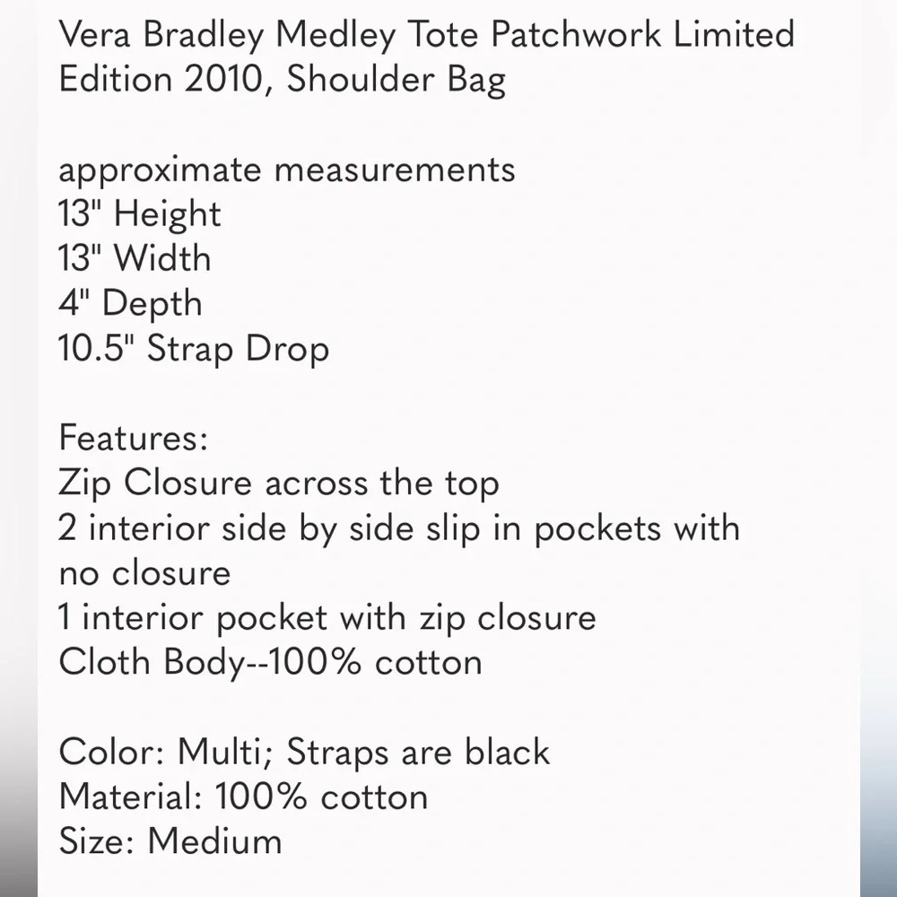 Vera Bradley Medley Tote Patchwork Limit Edition 2010 Shoulder Bag& pouch 2 pcs
